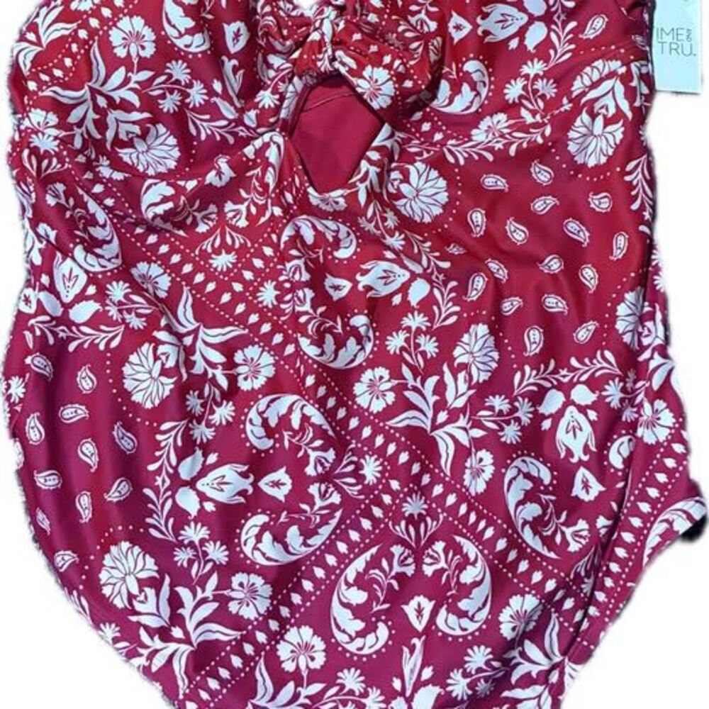 Time and Tru Red Paisley Cutout One-Piece Swimsuit - Size 2X (20W-22W) - NWT